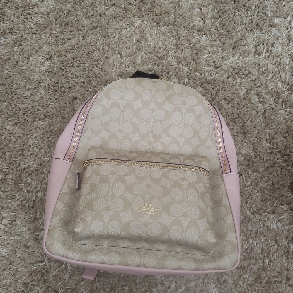 Large Coach Signature backpack (Baby Pink and Tan)